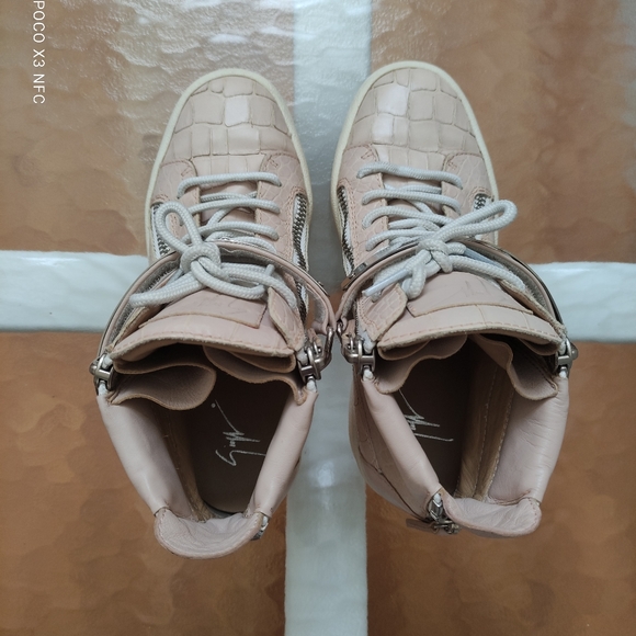 Giuseppe Zanotti Croc Embossed Silver Ankle Strap Sneakers pink Women's 36.5 - Picture 4 of 10